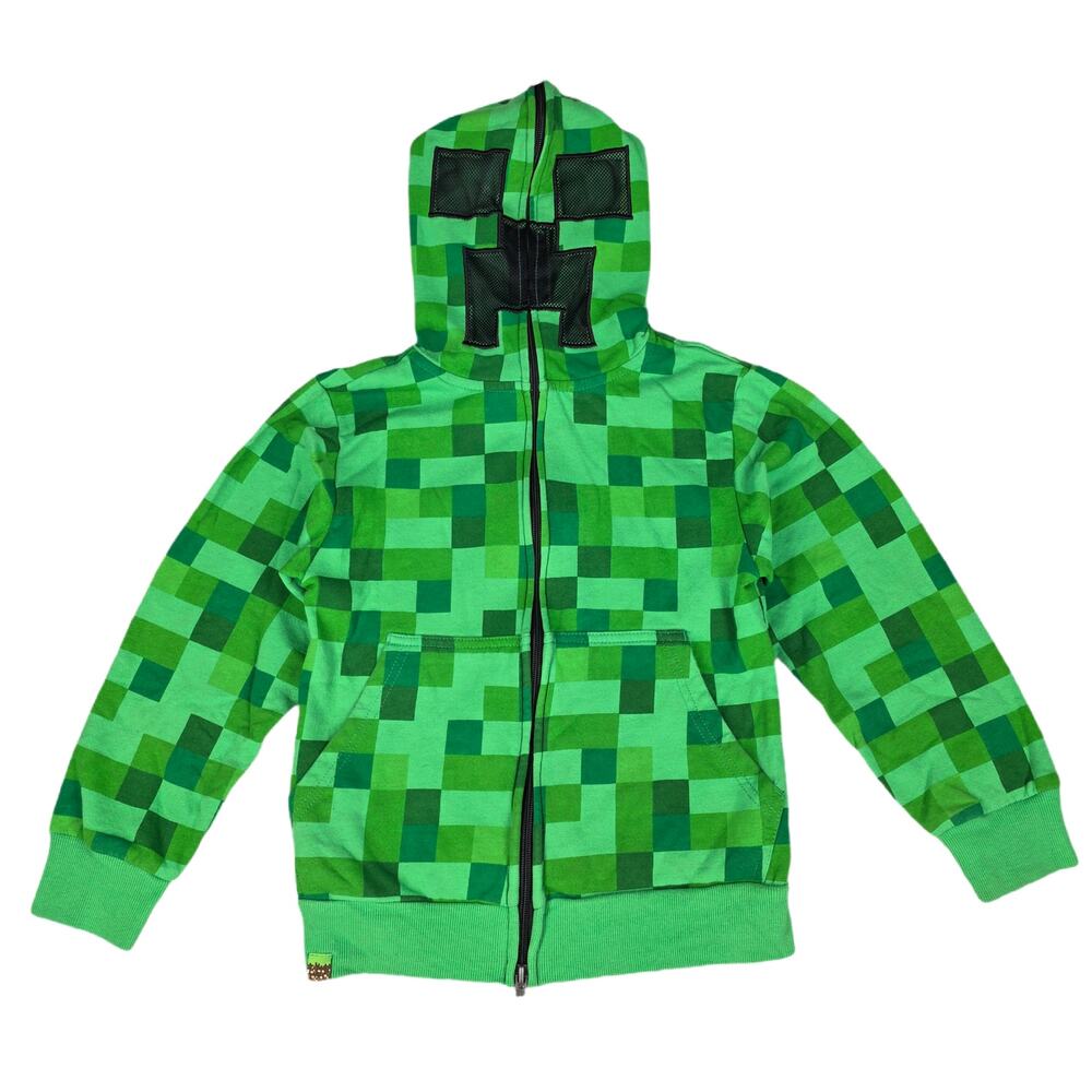 MINECRAFT CREEPER ZIP KIDS HOODIE – J!NX – XS – GAME CLASSIC GREEN CUBE DESIGN